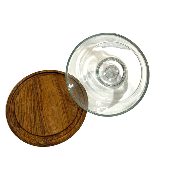 Dolphin Cheese Server with Dome Teakwood Vintage with Box 7.5" Diameter - Picture 5 of 12